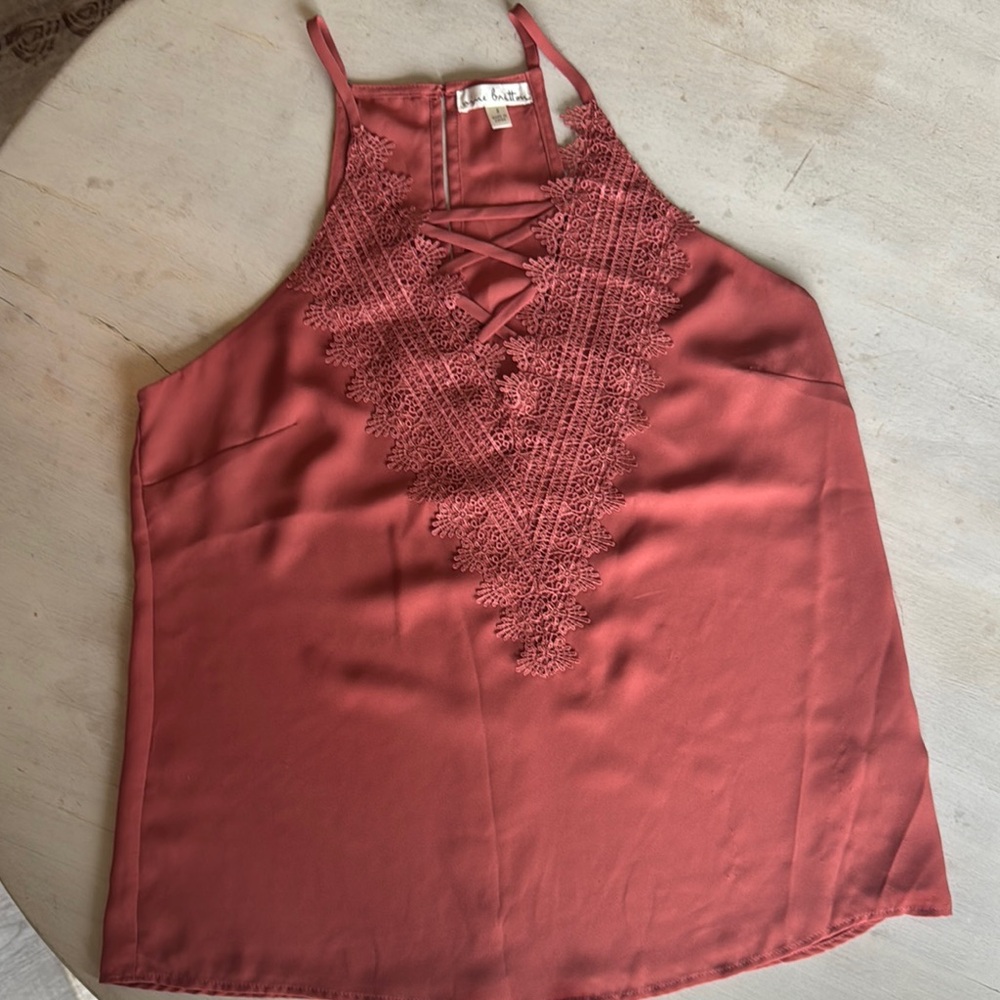 Nine Britton coral  Smocked Sleeveless Tank Top